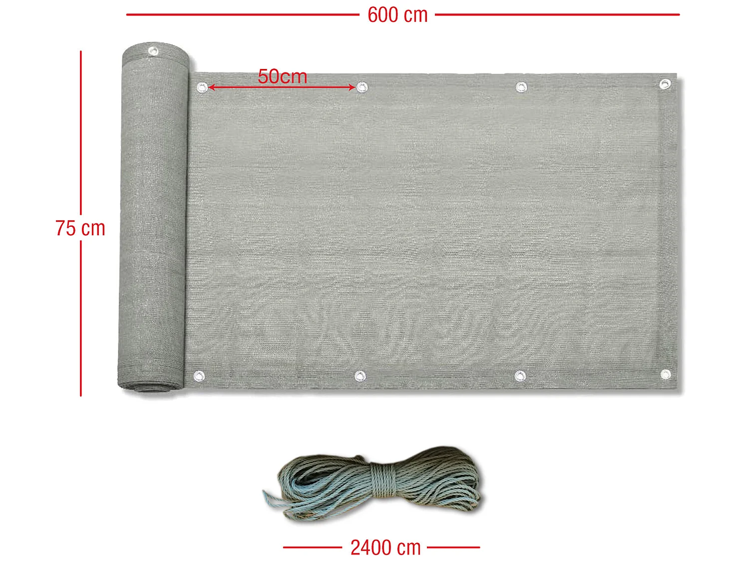 Toile de Balcon Coupe-Vent brise-vent Polyéthylène Gris 0.75x6