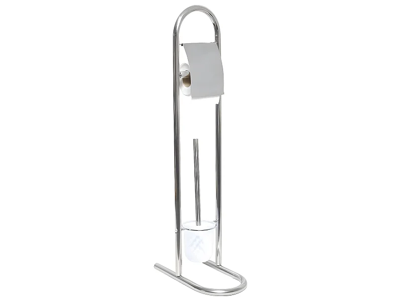 Brosse WC et Dérouleur Papier toilette en Acier inoxydable Chrome H 80 cm