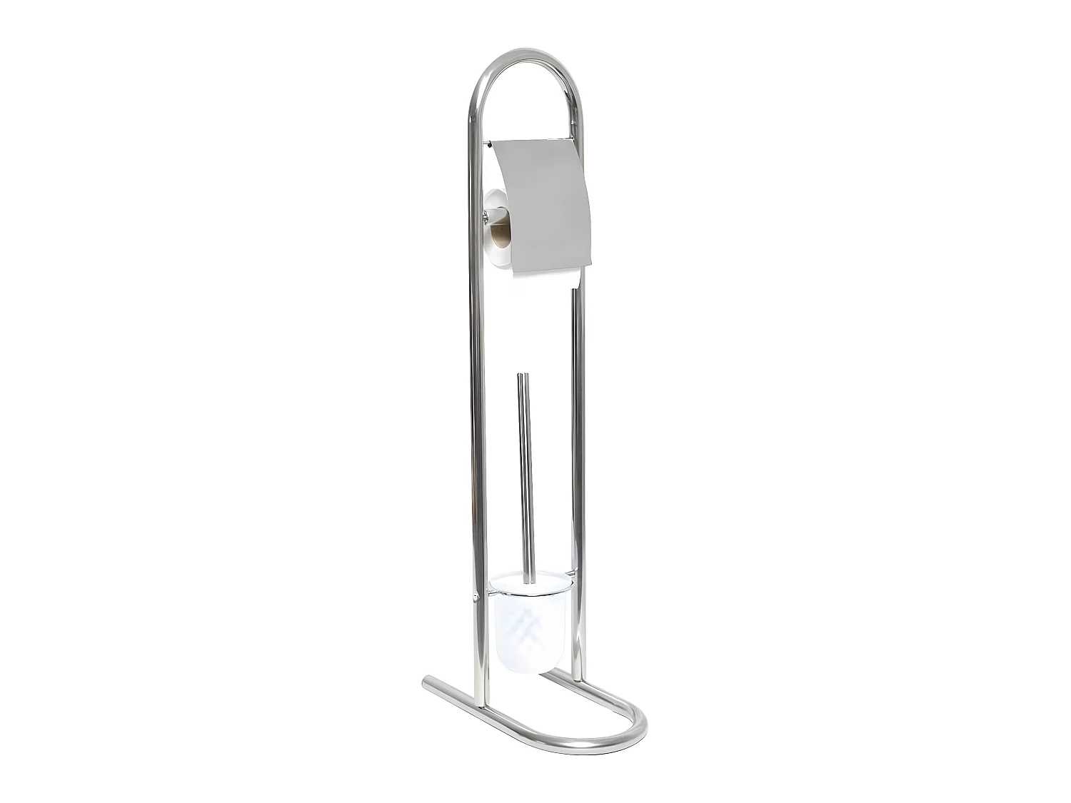 Brosse WC et Dérouleur Papier toilette en Acier inoxydable Chrome H 80 cm