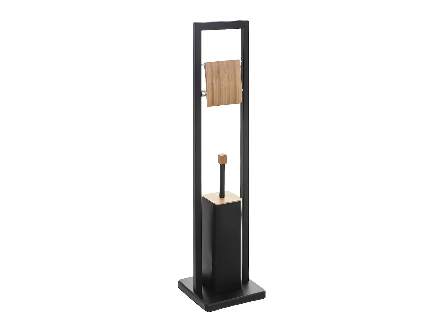 Brosse WC et Dérouleur Papier toilette en Bambou et métal Noir H 80 cm