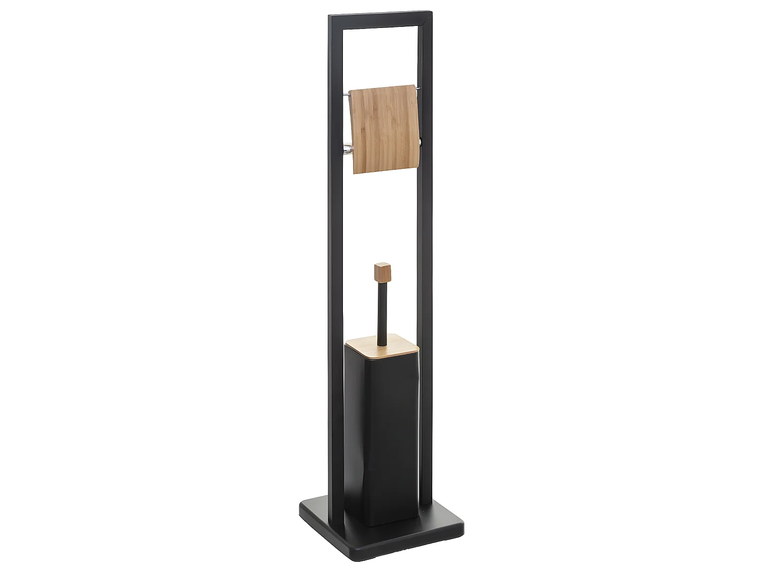 Brosse WC et Dérouleur Papier toilette en Bambou et métal Noir H 80 cm