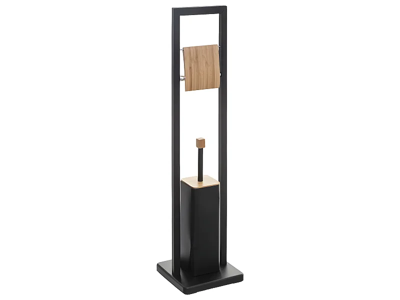 Brosse WC et Dérouleur Papier toilette en Bambou et métal Noir H 80 cm