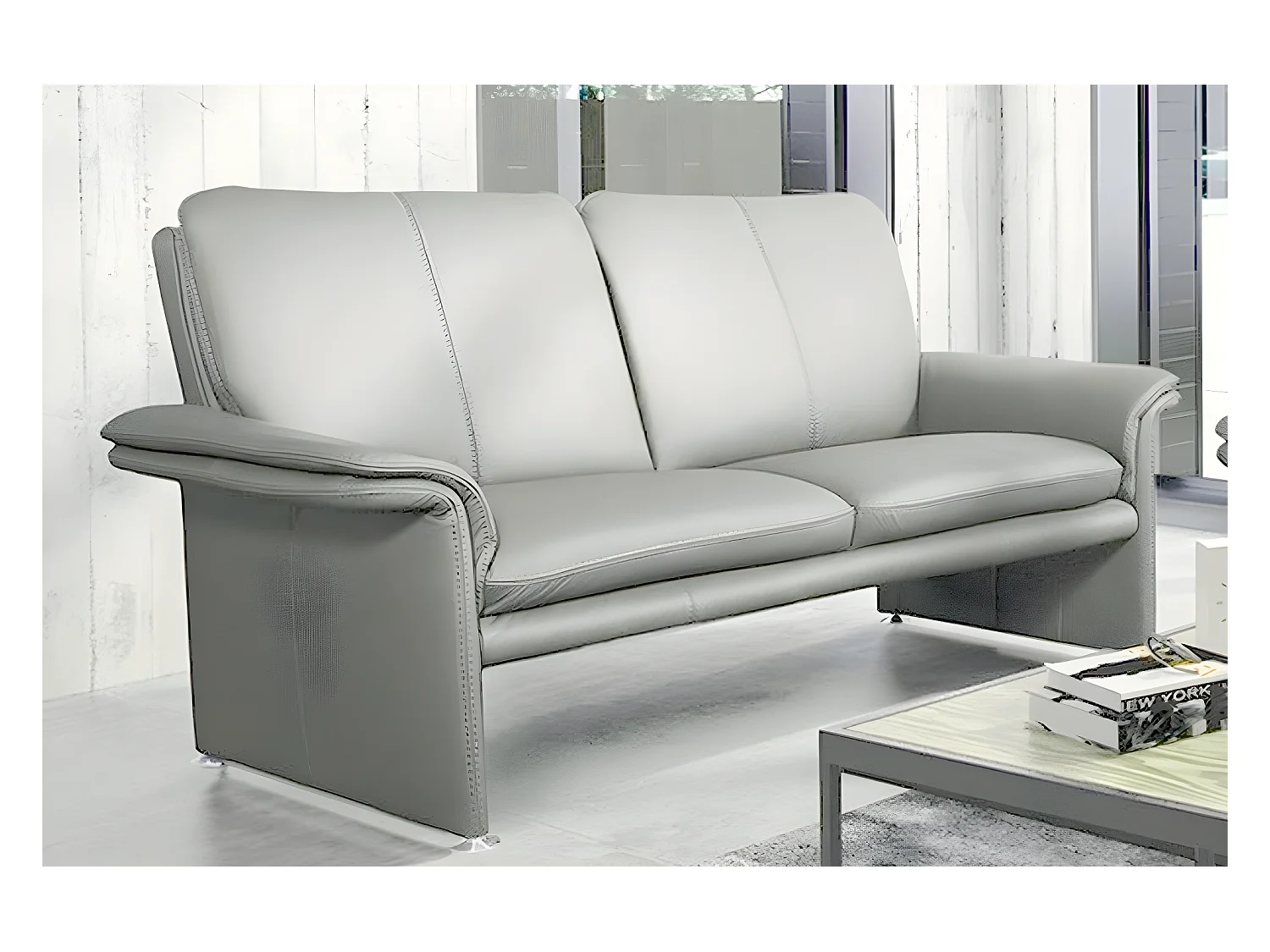 Canapé 2 places en 100% tout cuir italien vachette COMO, gris clair