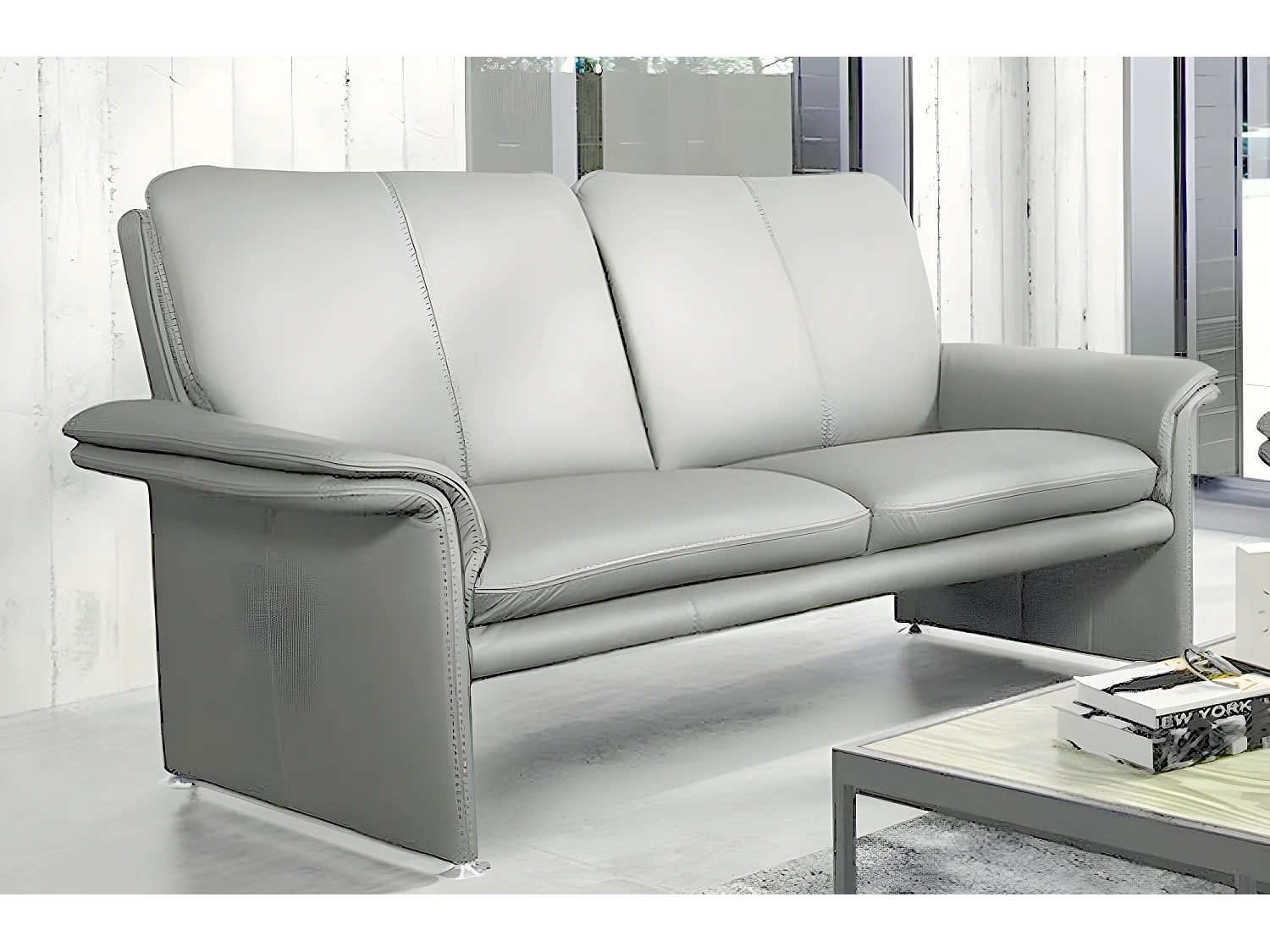 Canapé 2 places en 100% tout cuir italien vachette COMO, gris clair