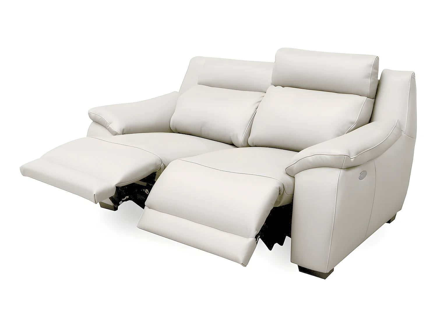 Canapé 2 places avec 2 relax en 100% tout cuir épais luxe italien  - 2 relax électriques,  blanc cassé. BERN