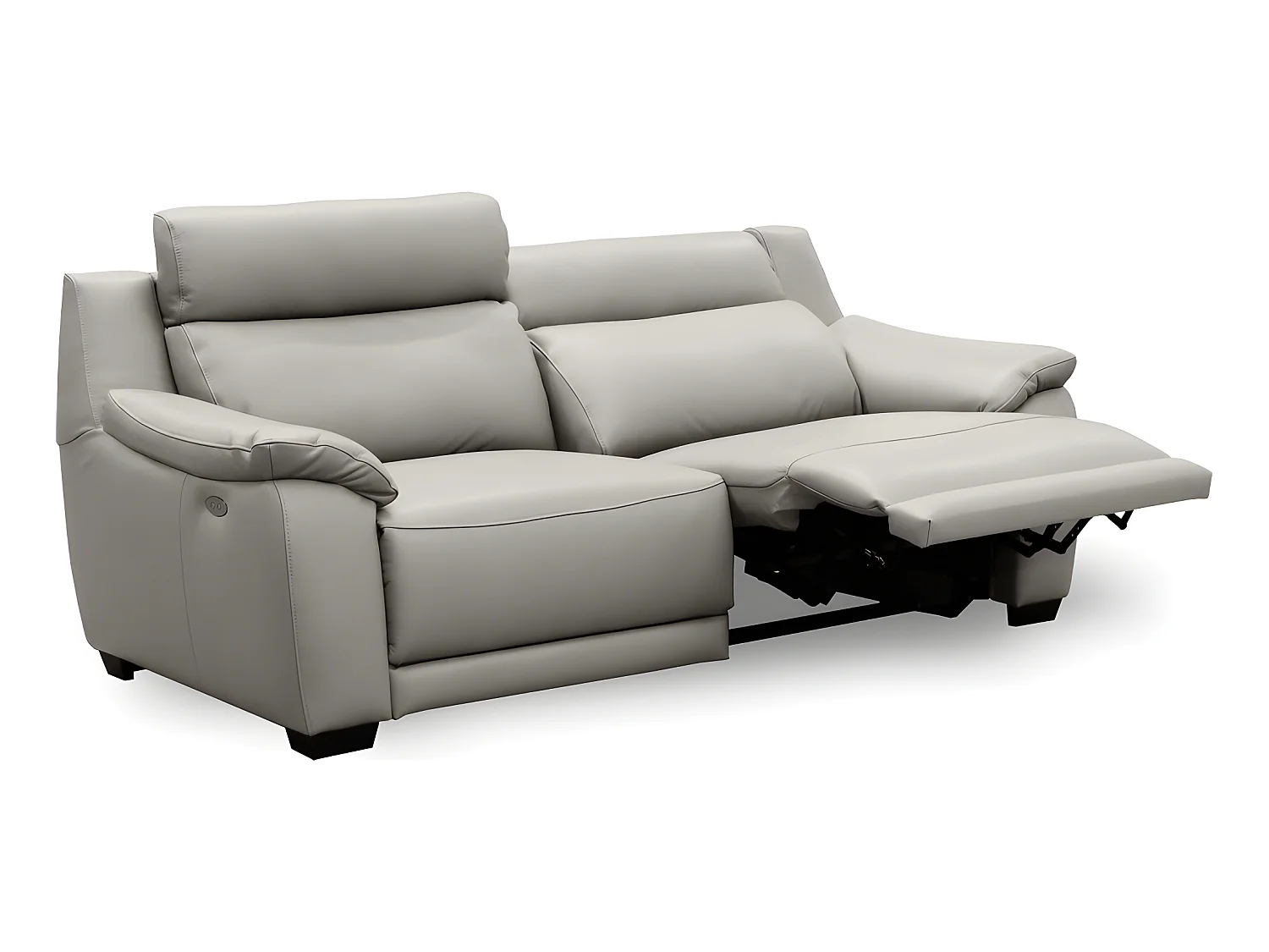 Canapé 3 places avec 2 relax en 100% tout cuir épais luxe italien  - 2 relax électriques,  gris clair. BERN