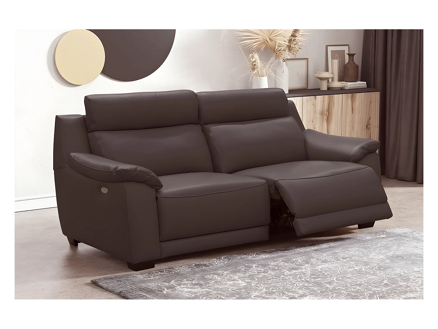 2-zitsbank van dik luxe Italiaans leer met 2 elektrische relaxfuncties