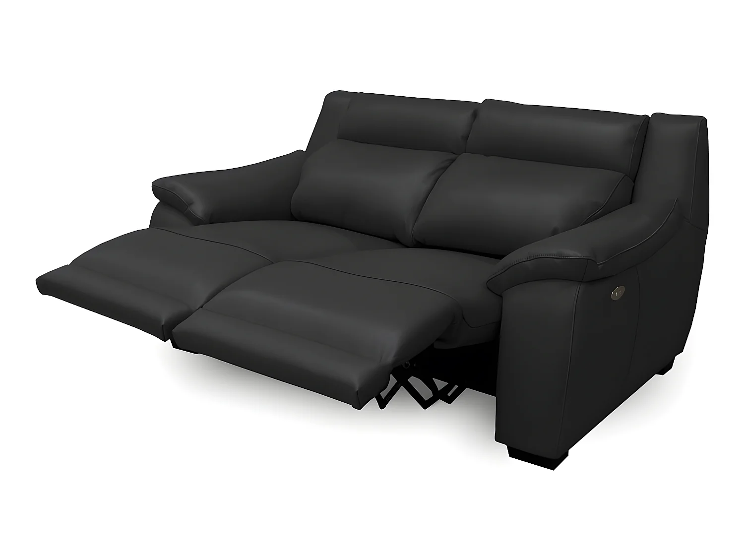 Canapé 2 places avec 2 relax en 100% tout cuir épais luxe italien  - 2 relax électriques,  noir. BERN