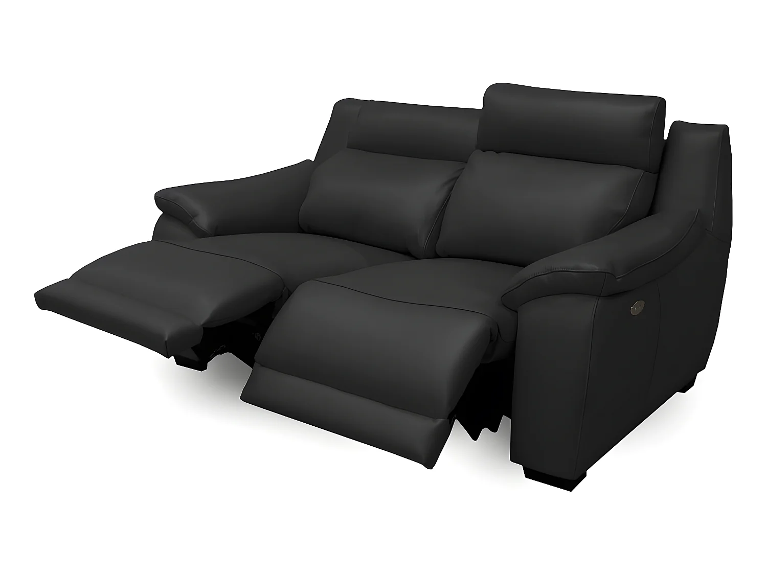 Canapé 2 places avec 2 relax en 100% tout cuir épais luxe italien  - 2 relax électriques,  noir. BERN