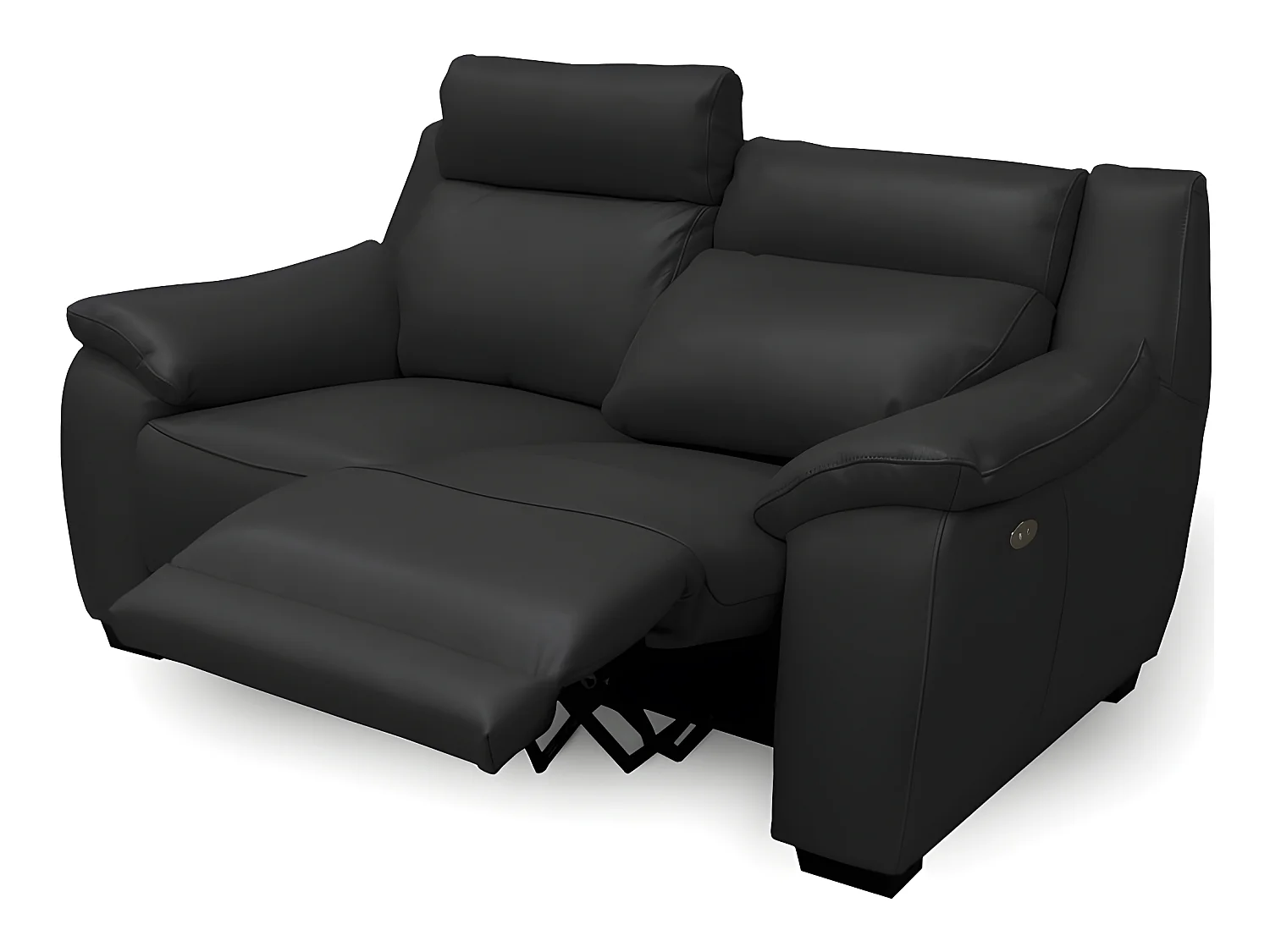 Canapé 2 places avec 2 relax en 100% tout cuir épais luxe italien  - 2 relax électriques,  noir. BERN