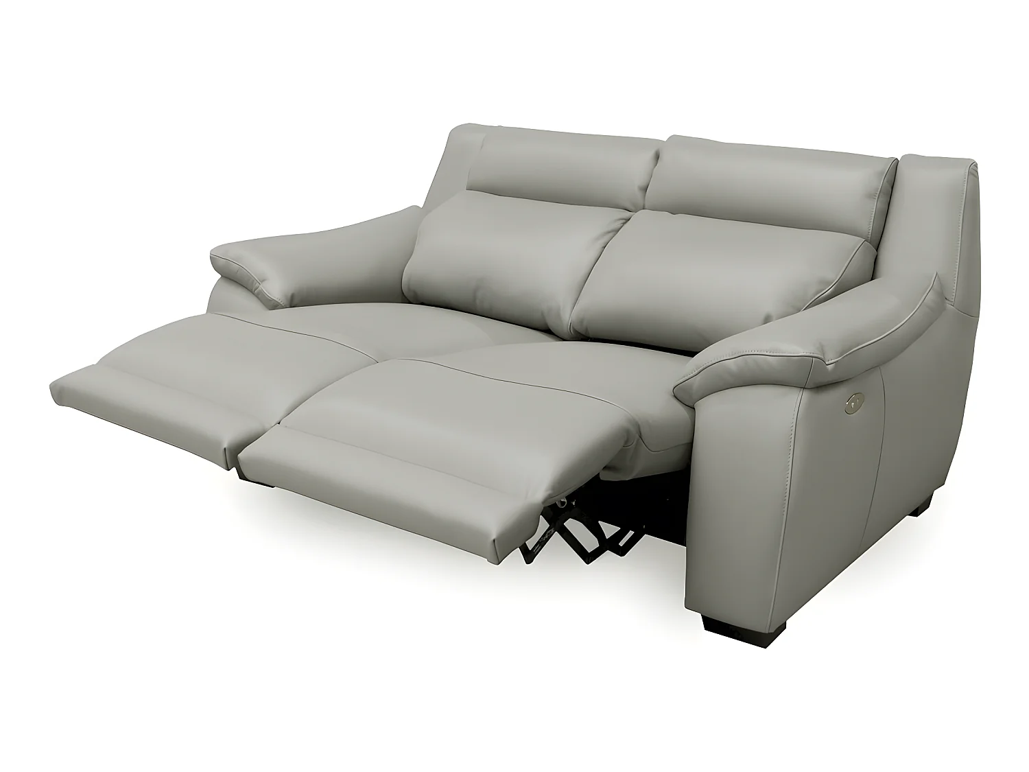 2-zitsbank van dik Italiaans prestige leer met 2 elektrische relaxen - lichtgrijs