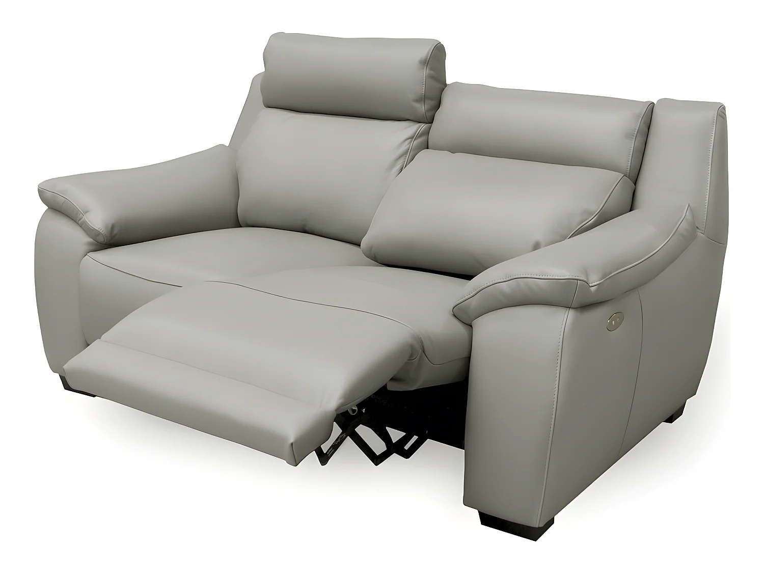 2-zitsbank van dik Italiaans prestige leer met 2 elektrische relaxen - lichtgrijs