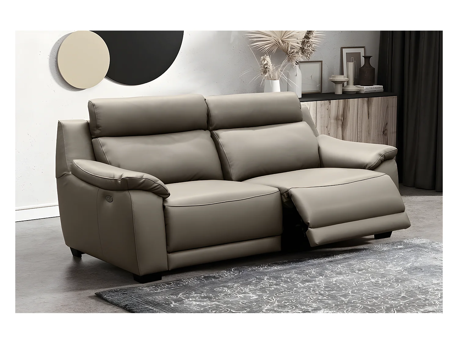 Canapé 3 places avec 2 relax en 100% tout cuir épais luxe italien  - 2 relax électriques,  taupe. BERN