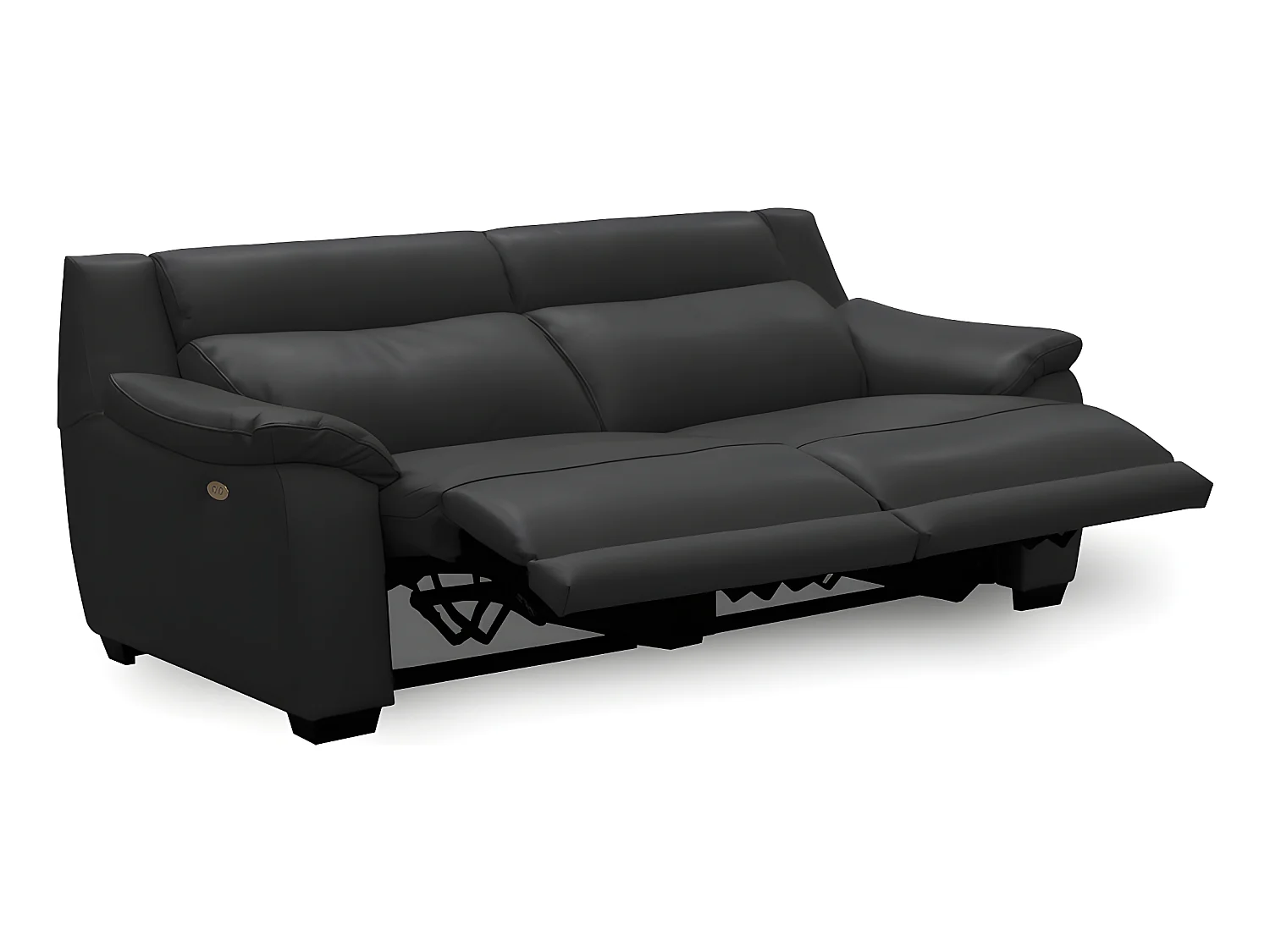 Canapé 3 places avec 2 relax en 100% tout cuir épais luxe italien  - 2 relax électriques,  noir- BERN