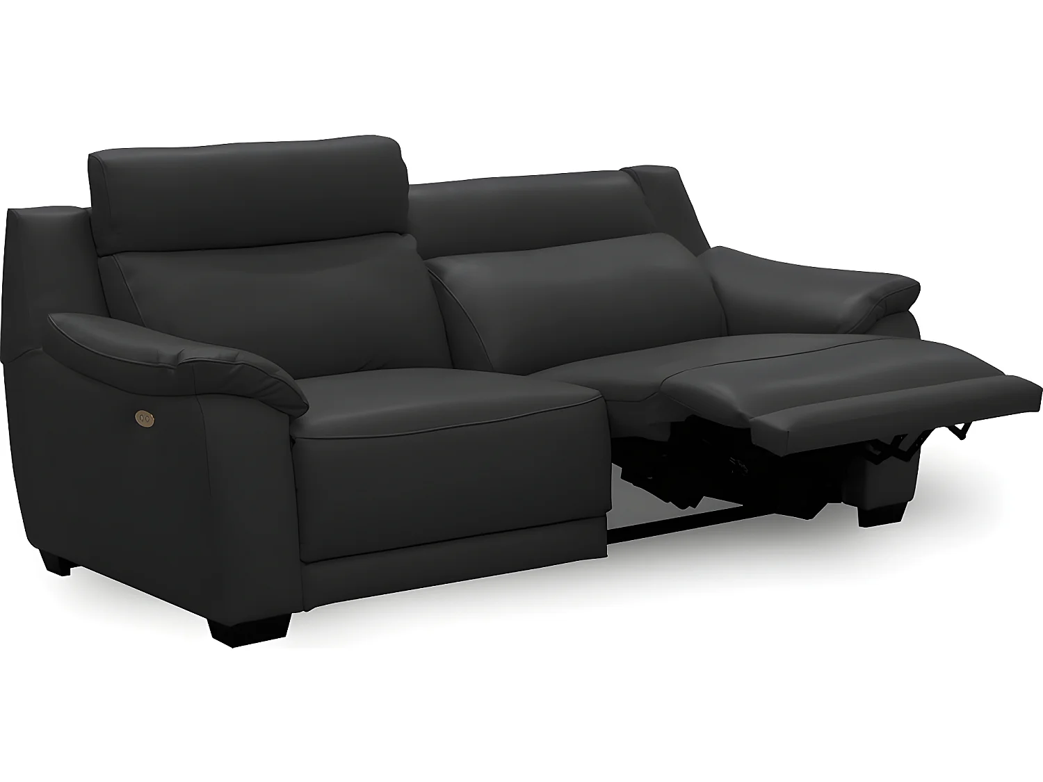 Canapé 3 places avec 2 relax en 100% tout cuir épais luxe italien  - 2 relax électriques,  noir- BERN