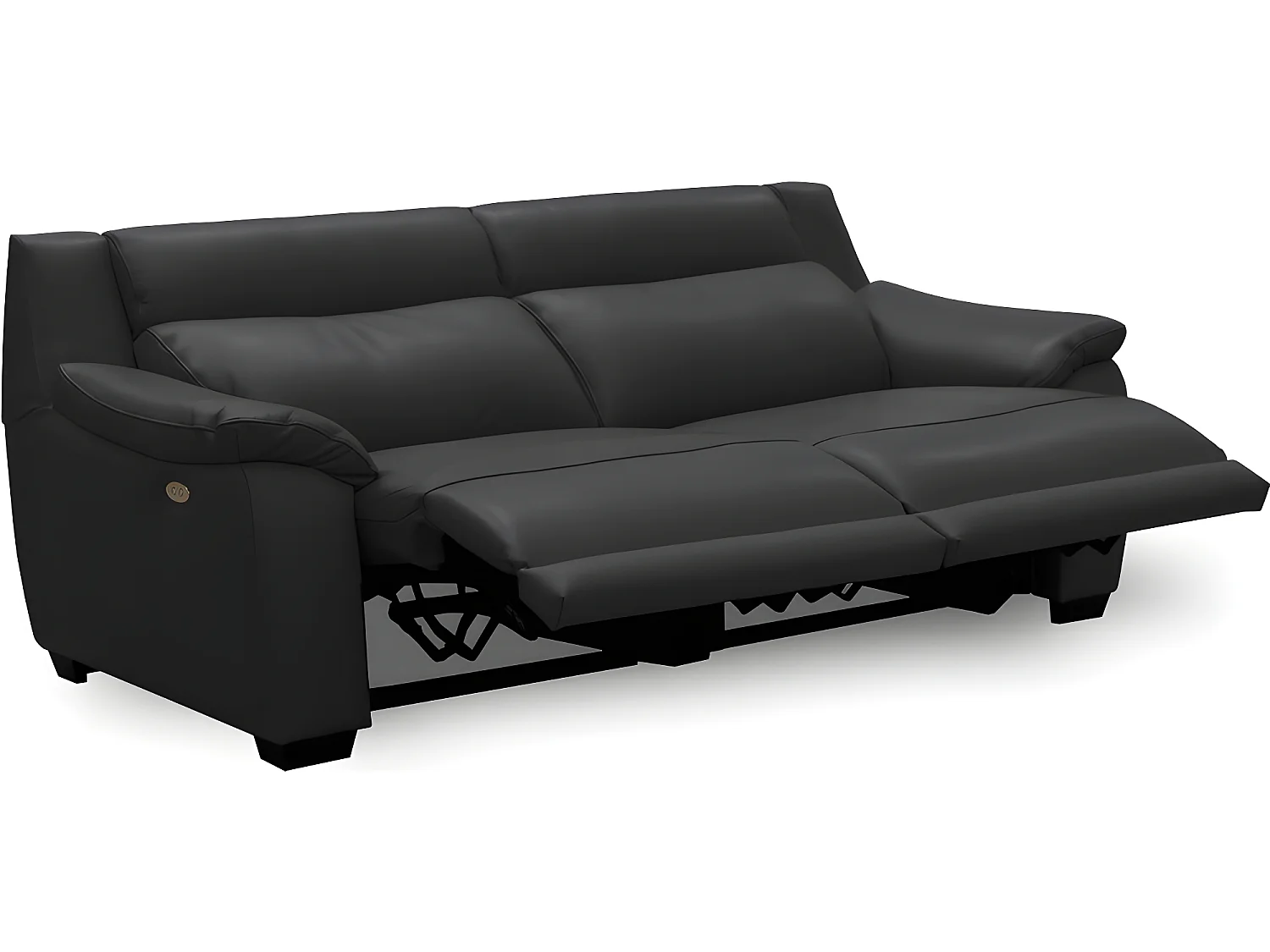 Canapé 3 places avec 2 relax en 100% tout cuir épais luxe italien  - 2 relax électriques,  noir- BERN