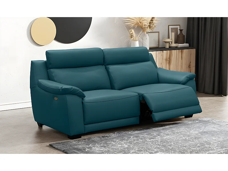 3-zitsbank van dik Italiaans luxe leer met 2 elektrische relaxfuncties - Turkoois