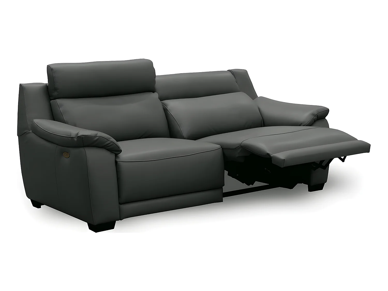 Canapé 3 places avec 2 relax en 100% tout cuir épais luxe italien  - 2 relax électriques, anthracite. BERN