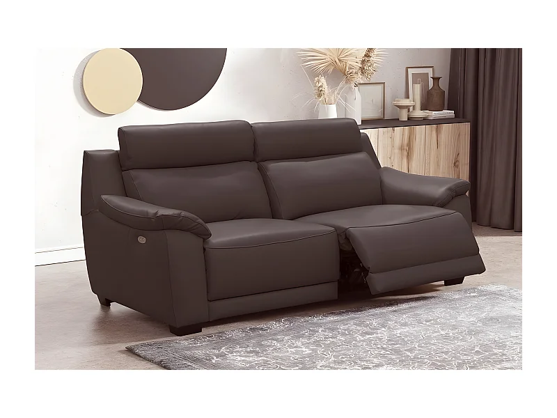 Canapé 3 places avec 2 relax en 100% tout cuir épais luxe italien  - 2 relax électriques, chocolat CLAIR. BERN