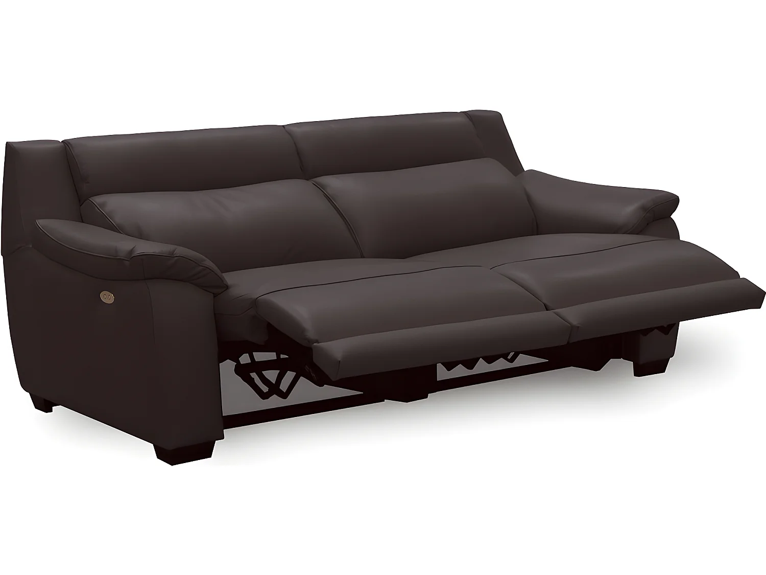 Driezitsbank van dik Italiaans leer met 2 elektrische relaxen - Lichtbruin chocolade