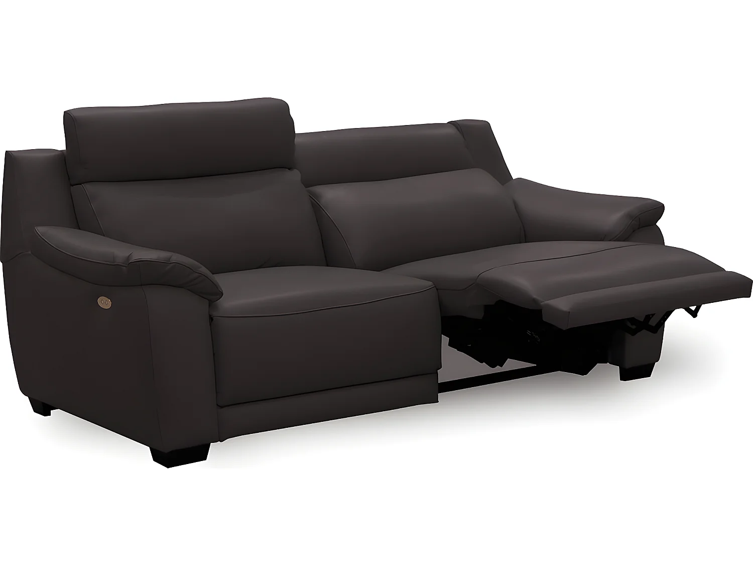 Driezitsbank van dik Italiaans leer met 2 elektrische relaxen - Lichtbruin chocolade