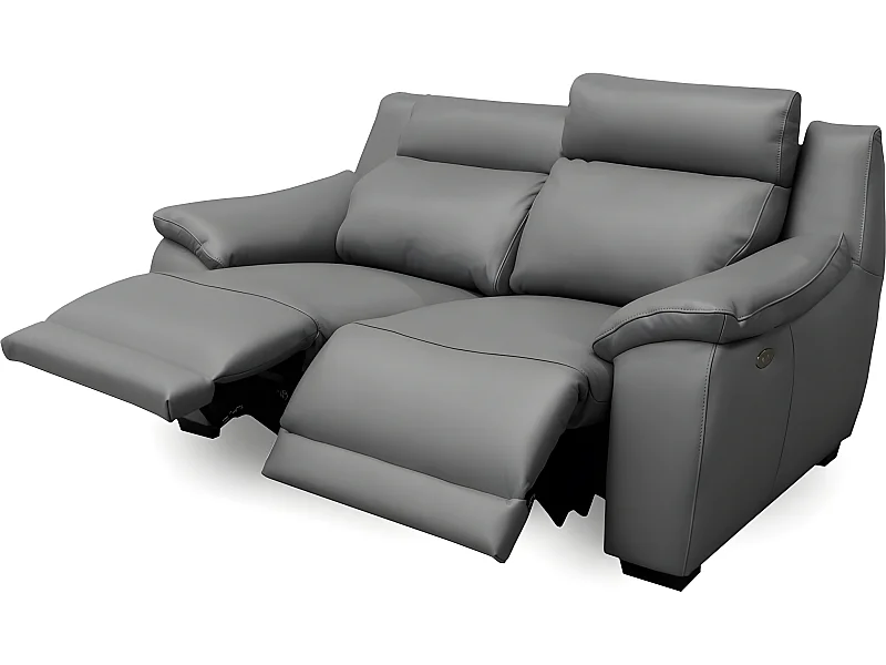 Canapé 2 places avec 2 relax en 100% tout cuir épais luxe italien  - 2 relax électriques,  gris foncé. BERN