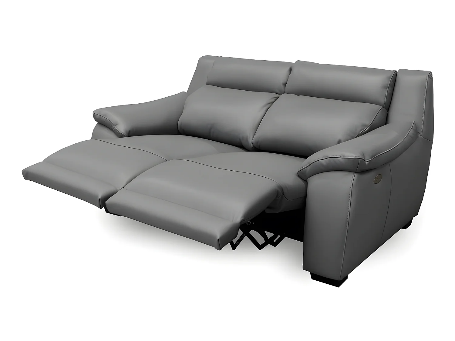 Elektrische relaxbank van 2 zitplaatsen in donkergrijze Italiaanse prestigieuze lederen uitvoering