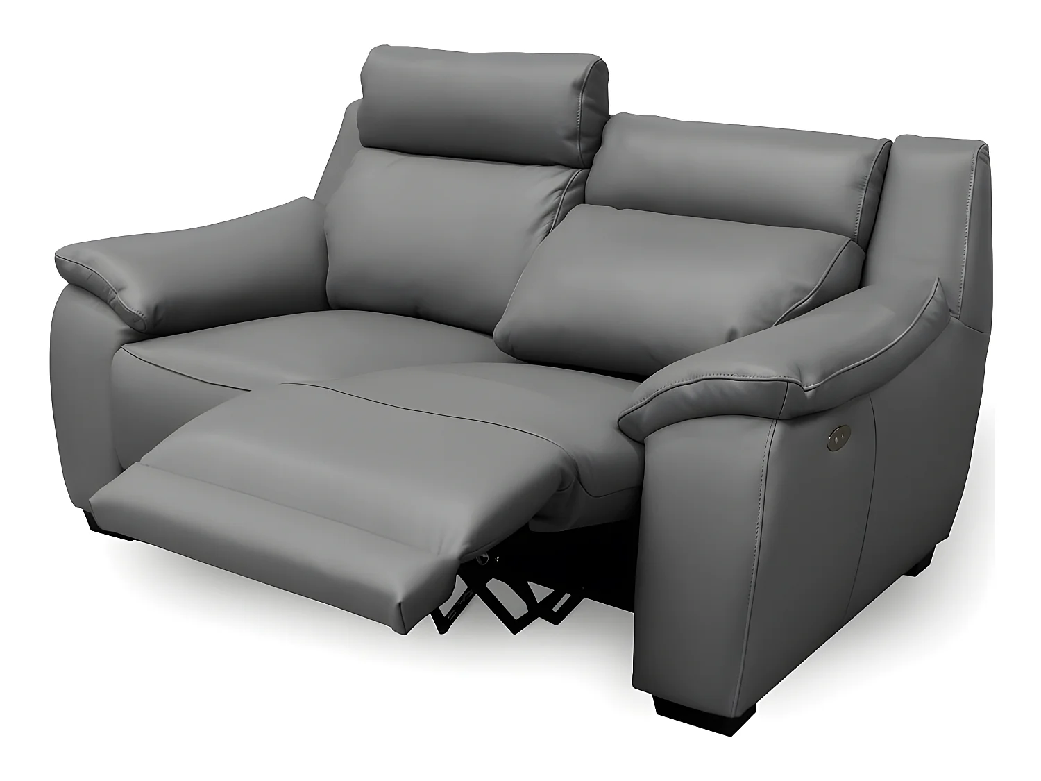 Canapé 2 places avec 2 relax en 100% tout cuir épais luxe italien  - 2 relax électriques,  gris foncé. BERN