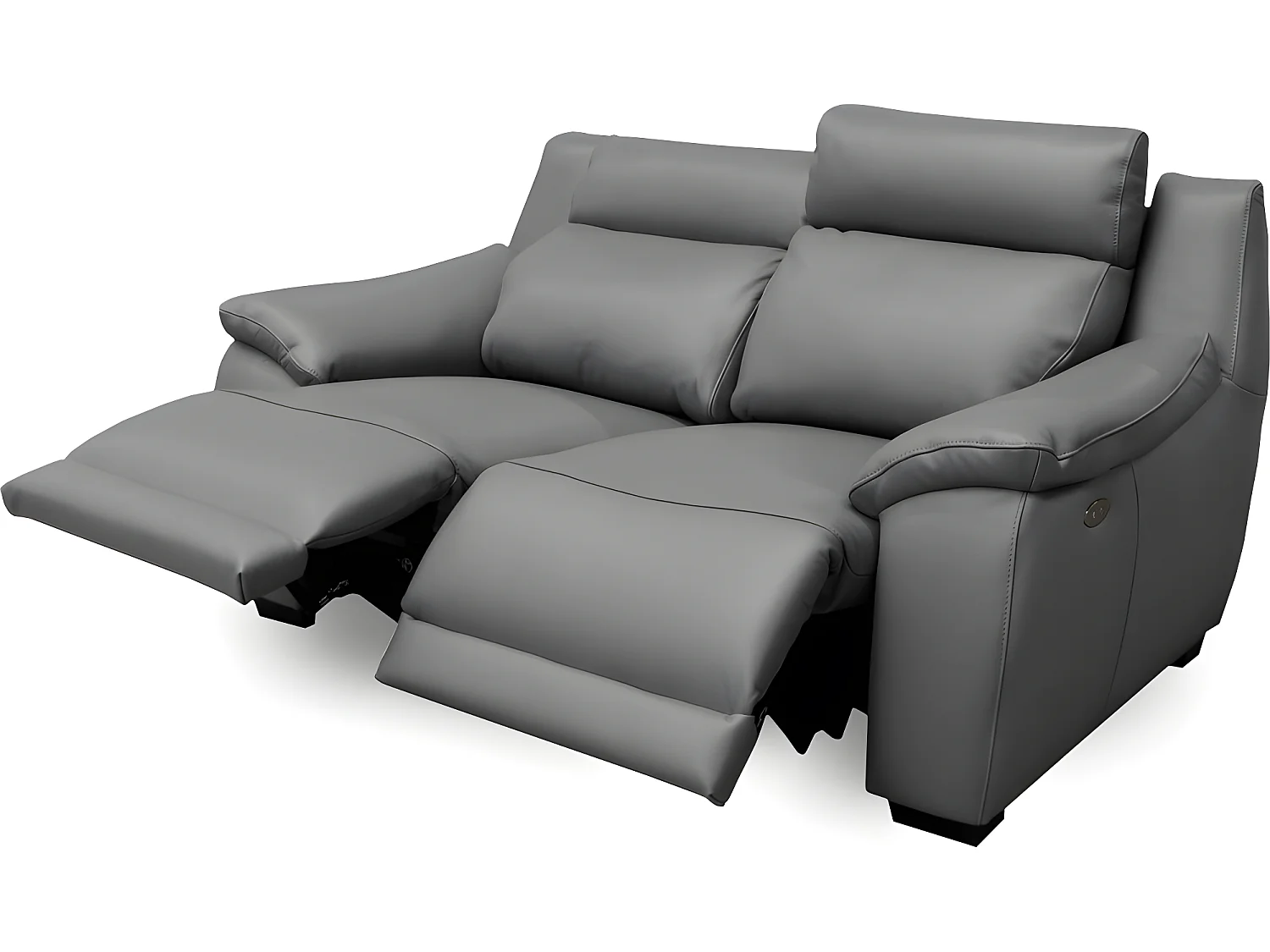 Canapé 2 places avec 2 relax en 100% tout cuir épais luxe italien  - 2 relax électriques,  gris foncé. BERN
