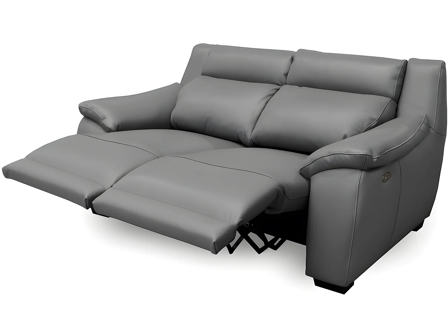 Canapé 2 places avec 2 relax en 100% tout cuir épais luxe italien  - 2 relax électriques,  gris foncé. BERN