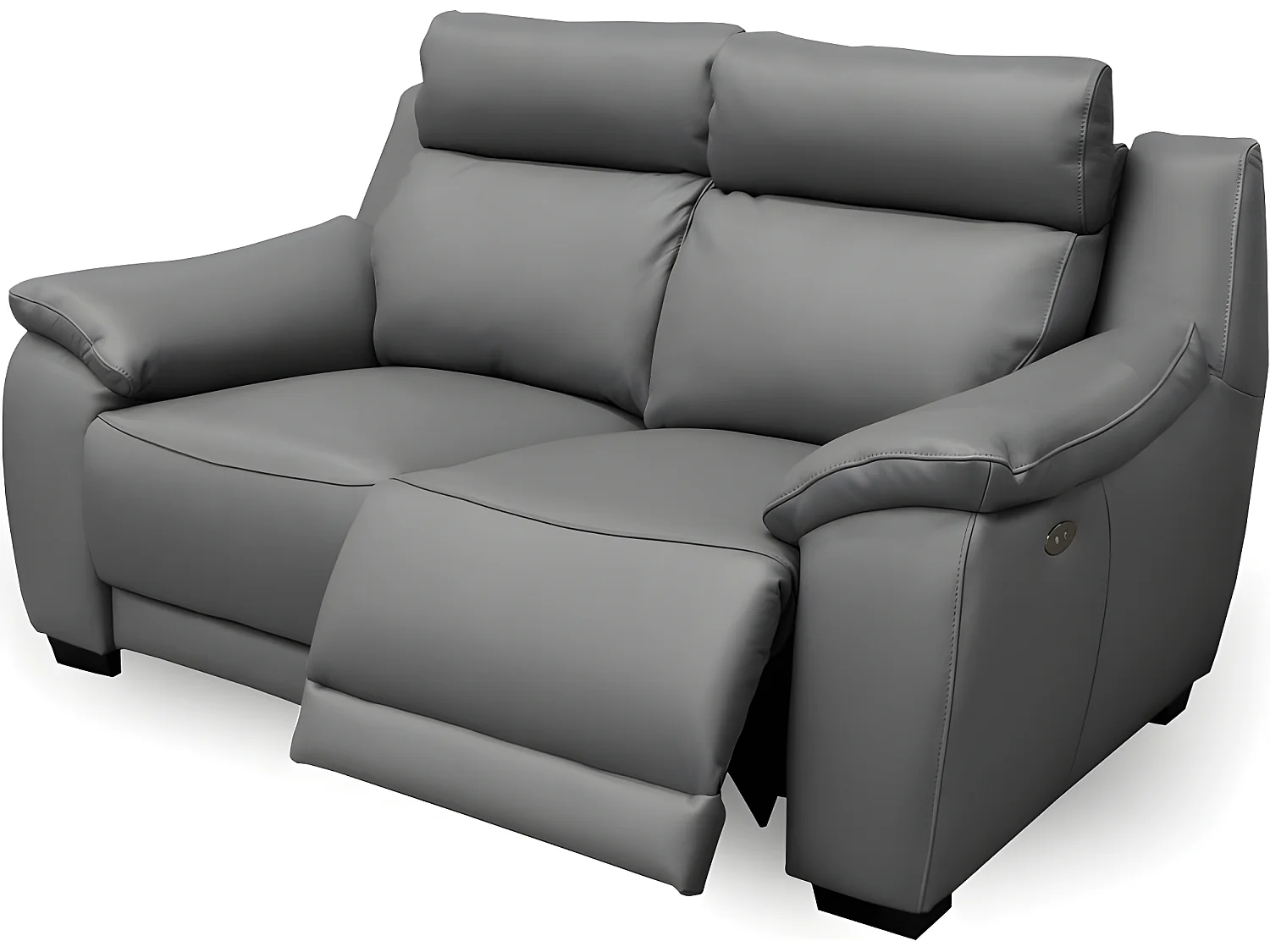 Canapé 2 places avec 2 relax en 100% tout cuir épais luxe italien  - 2 relax électriques,  gris foncé. BERN