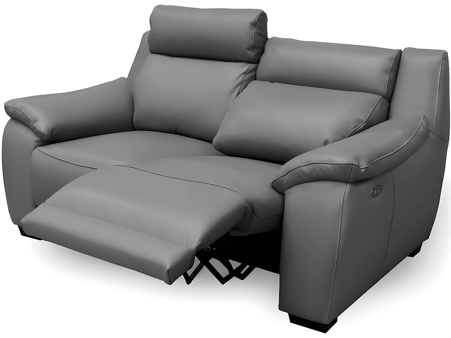 Canapé 2 places avec 2 relax en 100% tout cuir épais luxe italien  - 2 relax électriques,  gris foncé. BERN
