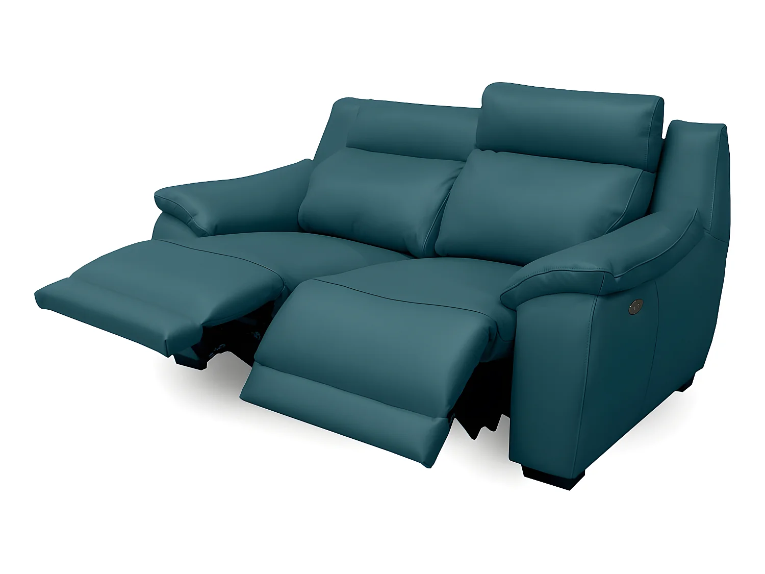 Canapé 2 places avec 2 relax en 100% tout cuir épais luxe italien  - 2 relax électriques,  turquoise. BERN
