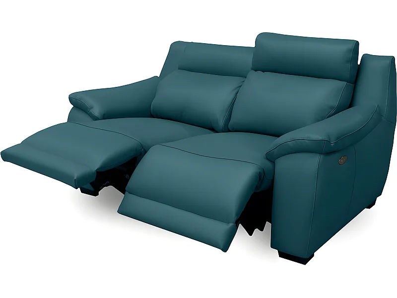 2-zitsbank van dik Italiaans luxe leer met 2 elektrische relaxfuncties - turquoise