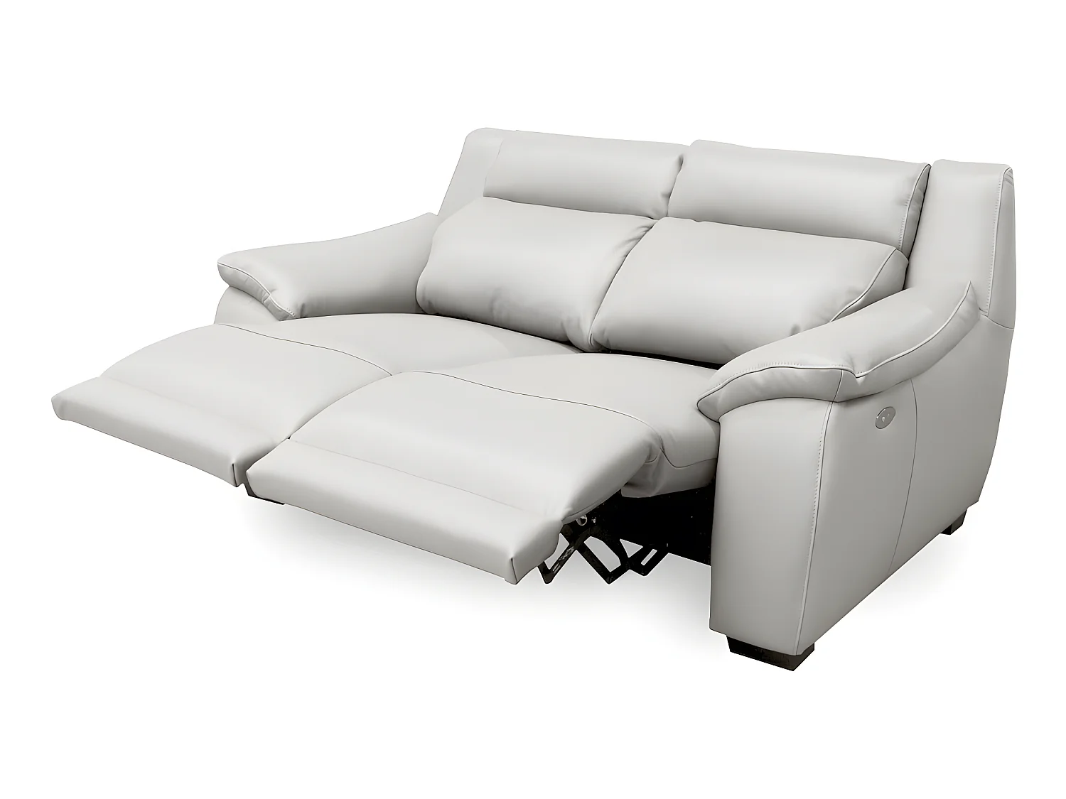 3-zitsbank met 2 elektrische relaxfauteuils van dik Italiaans luxe leder in gebroken wit