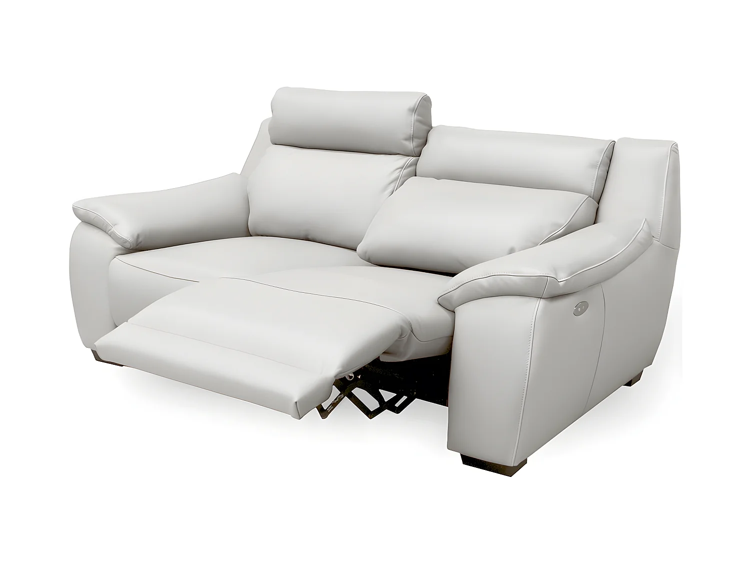 3-zitsbank met 2 elektrische relaxfauteuils van dik Italiaans luxe leder in gebroken wit