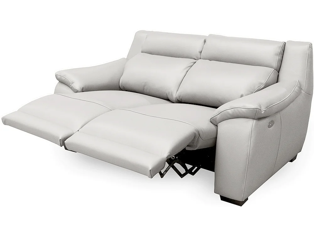 3-zitsbank met 2 elektrische relaxfauteuils van dik Italiaans luxe leder in gebroken wit