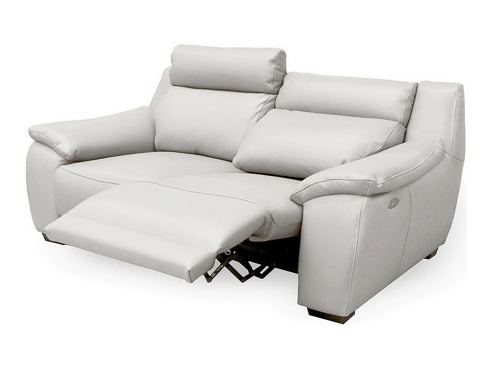 3-zitsbank met 2 elektrische relaxfauteuils van dik Italiaans luxe leder in gebroken wit