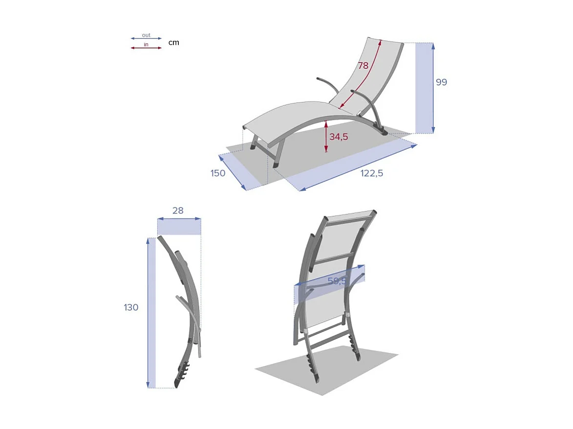Transat Samba pliable grenade/graphite Hespéride