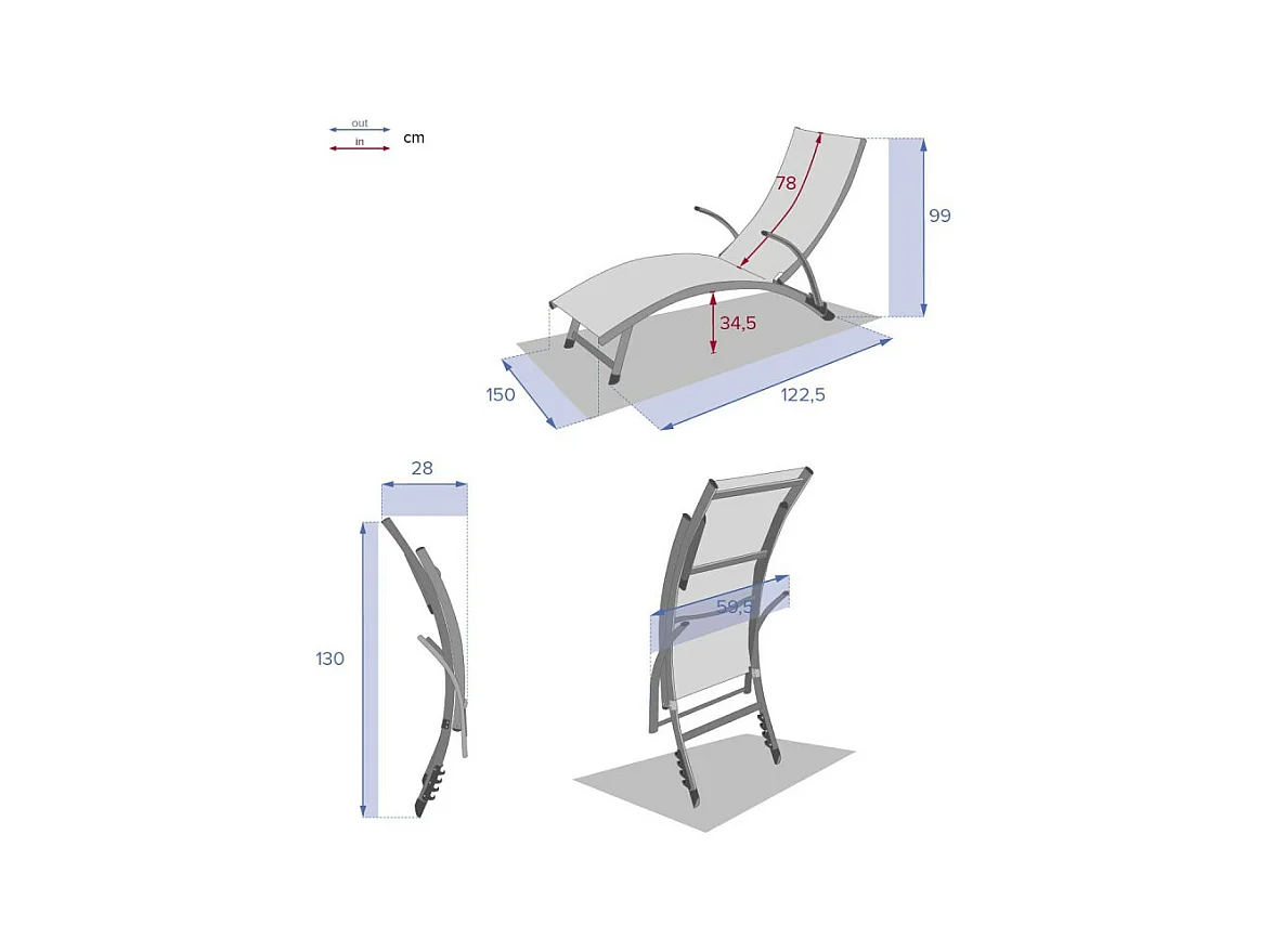 Transat Samba pliable bleu canard/graphite Hespéride