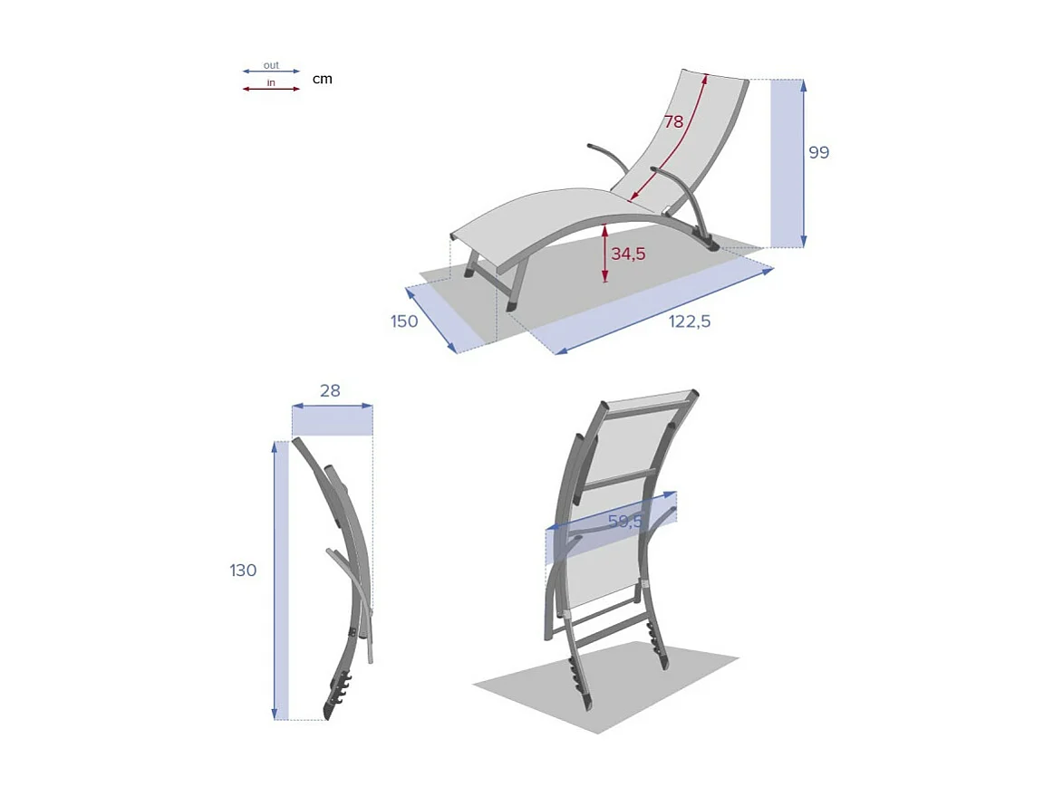 Transat Samba pliable bleu canard/graphite Hespéride