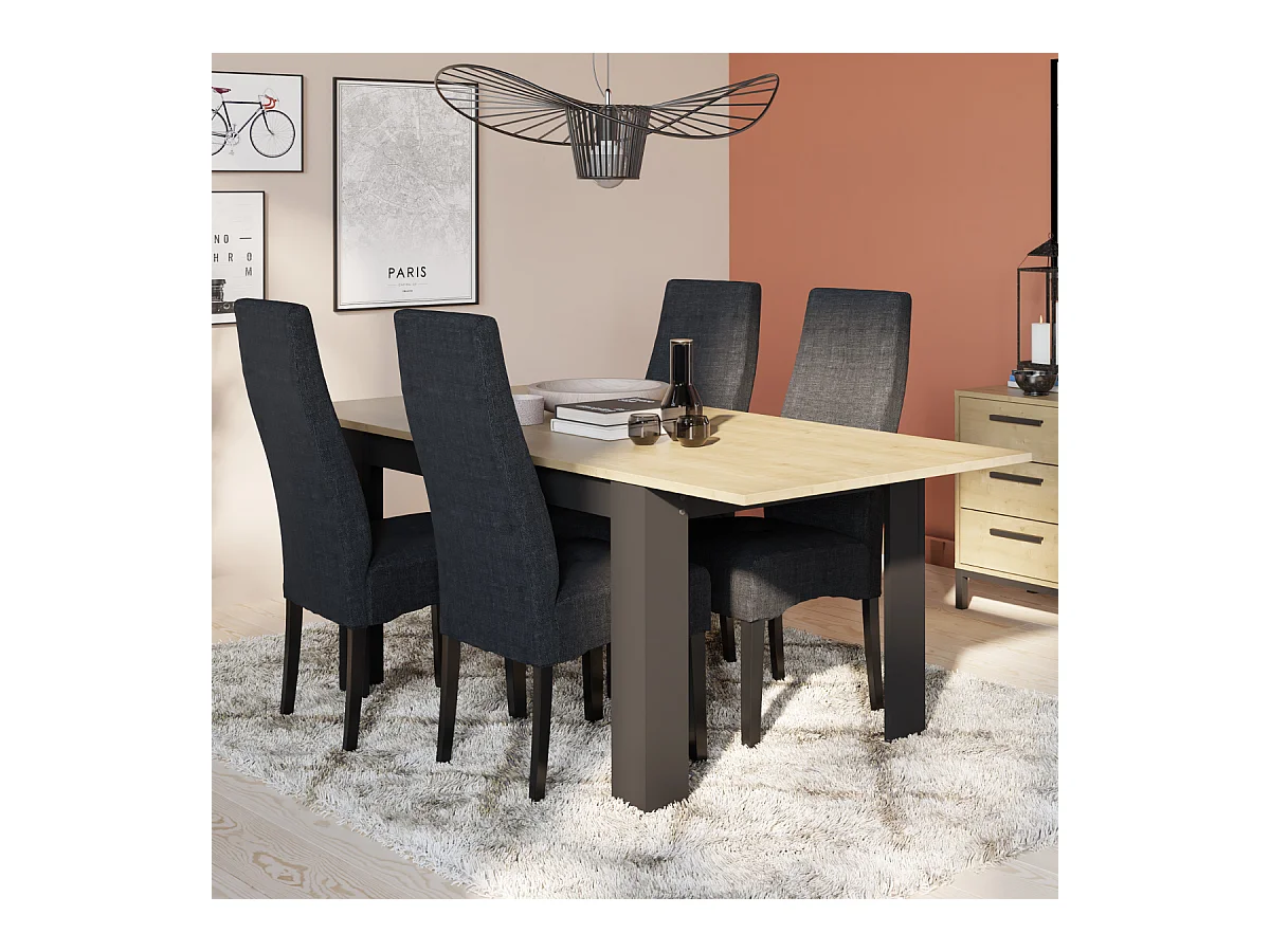 Table extensible de 160 à 200 cm décor chêne hamilton et noir mat - CRAFT