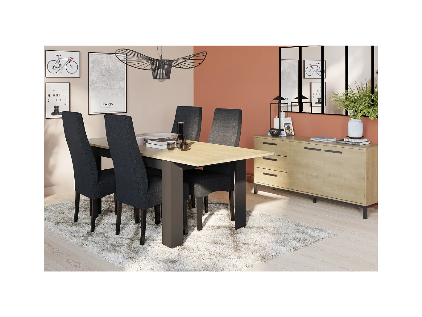 Table extensible de 160 à 200 cm décor chêne hamilton et noir mat - CRAFT