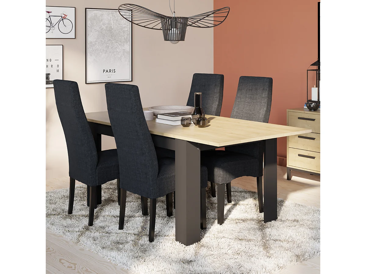 Table extensible de 160 à 200 cm décor chêne hamilton et noir mat - CRAFT