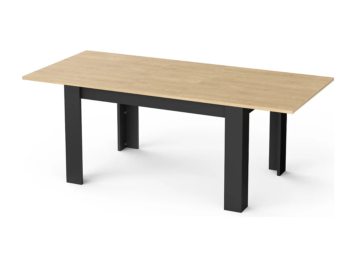Ausziehbarer Tisch von 160 bis 200 cm in Hamilton-Eiche Dekor und mattem Schwarz - CRAFT