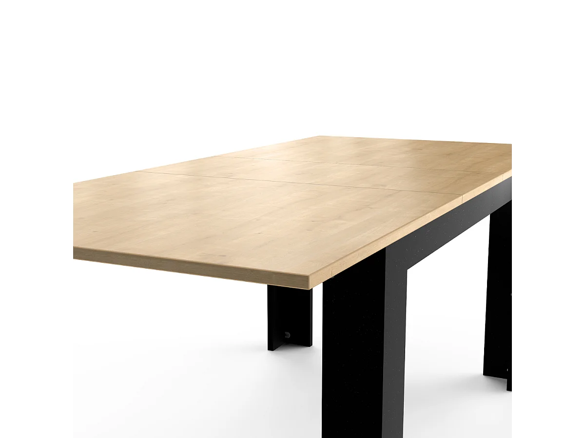 Ausziehbarer Tisch von 160 bis 200 cm in Hamilton-Eiche Dekor und mattem Schwarz - CRAFT