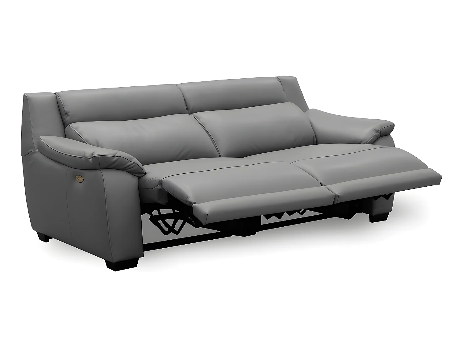 Canapé 3 places avec 2 relax en 100% tout cuir épais luxe italien  - 2 relax électriques,  gris foncé- BERN