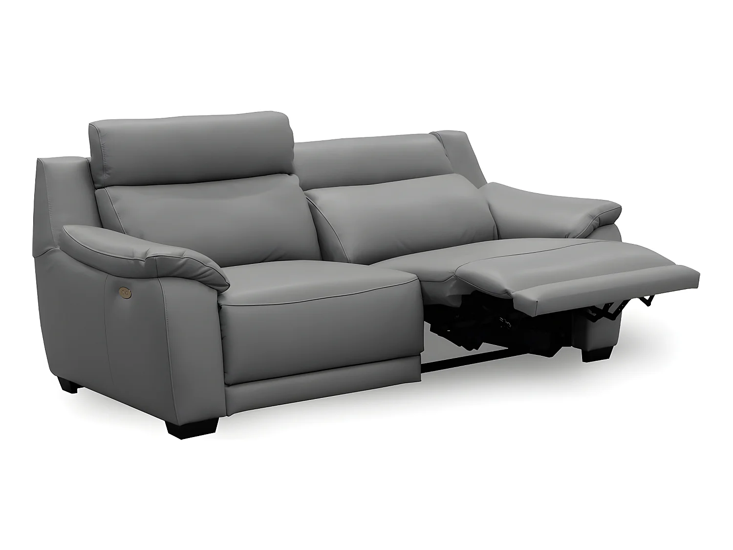 Canapé 3 places avec 2 relax en 100% tout cuir épais luxe italien  - 2 relax électriques,  gris foncé- BERN