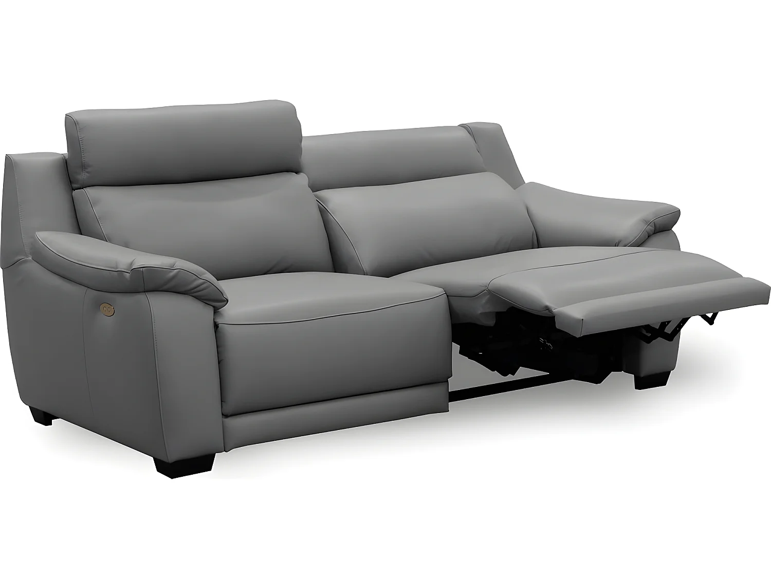 Canapé 3 places avec 2 relax en 100% tout cuir épais luxe italien  - 2 relax électriques,  gris foncé- BERN
