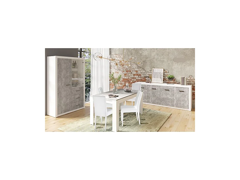 Table à manger 180cm blanc et gris béton Gent - Gris clair